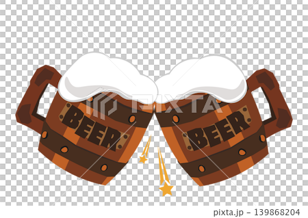An illustration of people toasting with wooden beer mugs. An illustration of people toasting with wooden beer mugs. 139868204