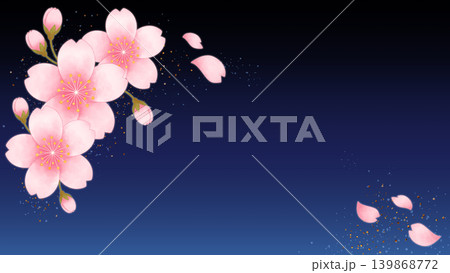 夜空を背景にした、桜の花と花びらが美しいコーナーフレーム素材 夜空を背景にした、桜の花と花びらが美しいコーナーフレーム素材 139868772