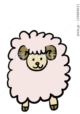 かわいいヒツジの年賀状イラスト 縦構図 PNG 139869011