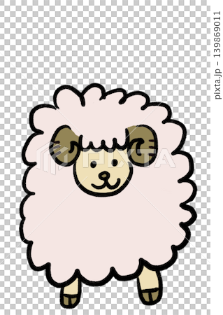 かわいいヒツジの年賀状イラスト 縦構図 PNG 139869011
