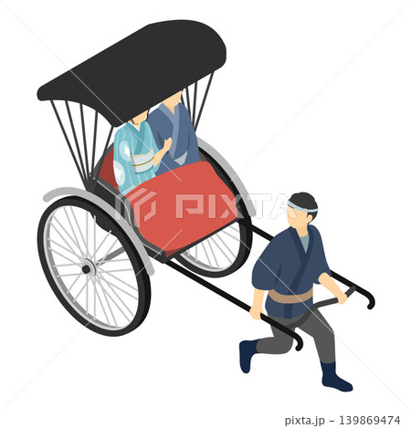 アイソメトリックイラスト：人力車と車夫と観光客 139869474