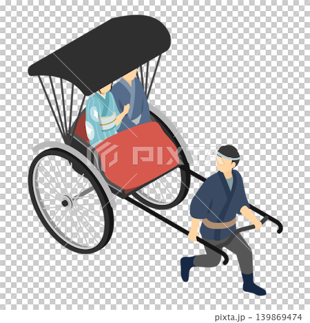 アイソメトリックイラスト：人力車と車夫と観光客 139869474
