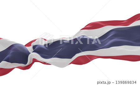 Thailand flag ribbon sheer fabric flowing in the wind isolated on white background 3D render Thailand flag ribbon sheer fabric flowing in the wind isolated on white background 3D render 139869834