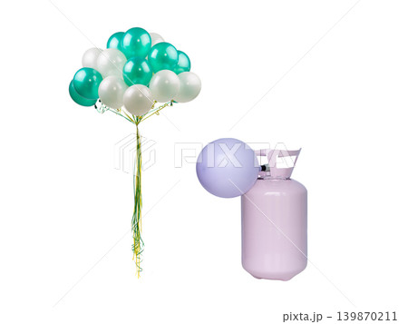 helium gas cylinder for inflating balloons isolated on white background helium gas cylinder for inflating balloons isolated on white background 139870211