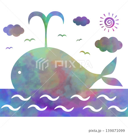 綺麗な水彩模様のクジラのアイコンのイメージのイラスト 綺麗な水彩模様のクジラのアイコンのイメージのイラスト 139871099