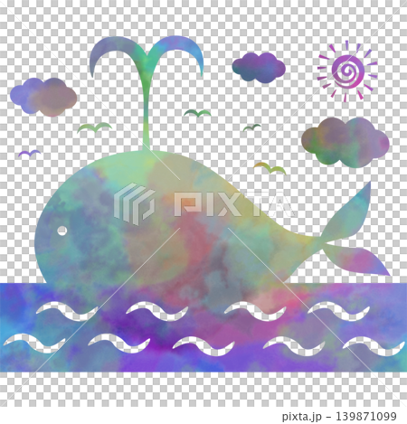 綺麗な水彩模様のクジラのアイコンのイメージのイラスト 綺麗な水彩模様のクジラのアイコンのイメージのイラスト 139871099