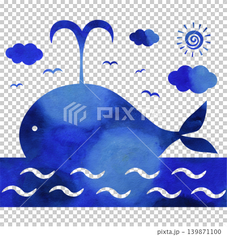 美麗的水彩畫鯨魚圖示圖像插圖 139871100