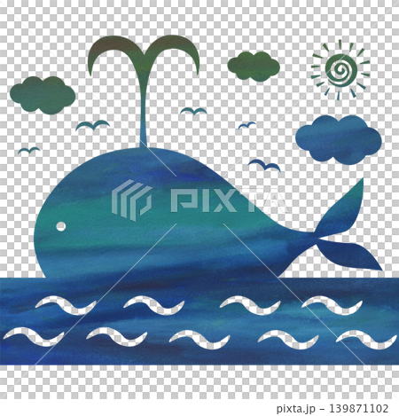 綺麗な水彩模様のクジラのアイコンのイメージのイラスト 139871102