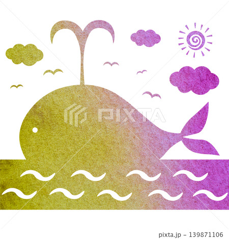 綺麗な水彩模様のクジラのアイコンのイメージのイラスト 綺麗な水彩模様のクジラのアイコンのイメージのイラスト 139871106
