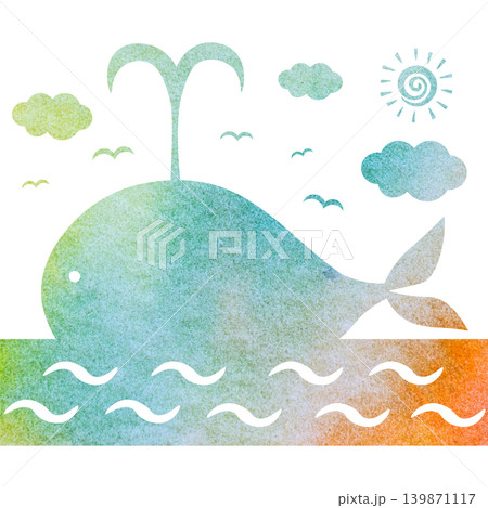 綺麗な水彩模様のクジラのアイコンのイメージのイラスト 綺麗な水彩模様のクジラのアイコンのイメージのイラスト 139871117