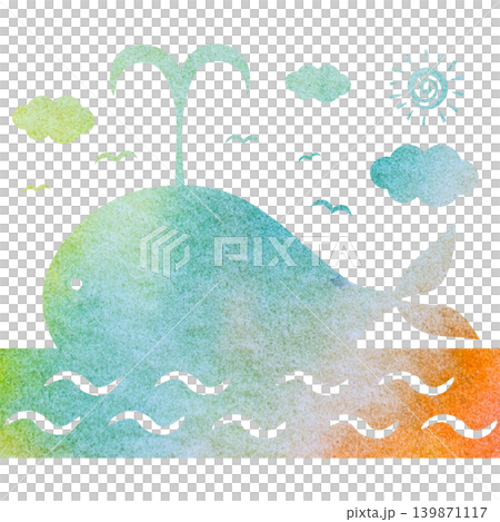 綺麗な水彩模様のクジラのアイコンのイメージのイラスト 綺麗な水彩模様のクジラのアイコンのイメージのイラスト 139871117