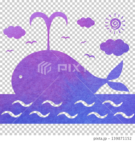 綺麗な水彩模様のクジラのアイコンのイメージのイラスト 綺麗な水彩模様のクジラのアイコンのイメージのイラスト 139871152