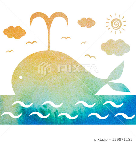 綺麗な水彩模様のクジラのアイコンのイメージのイラスト 綺麗な水彩模様のクジラのアイコンのイメージのイラスト 139871153