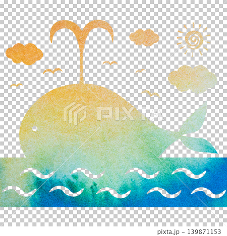 綺麗な水彩模様のクジラのアイコンのイメージのイラスト 綺麗な水彩模様のクジラのアイコンのイメージのイラスト 139871153