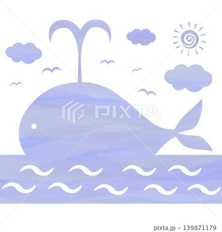 綺麗な水彩模様のクジラのアイコンのイメージのイラスト 綺麗な水彩模様のクジラのアイコンのイメージのイラスト 139871179