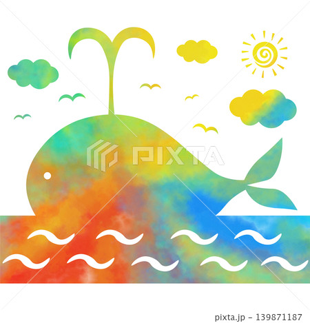 綺麗な水彩模様のクジラのアイコンのイメージのイラスト 139871187