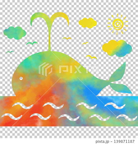 綺麗な水彩模様のクジラのアイコンのイメージのイラスト 139871187