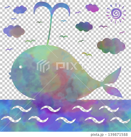 綺麗な水彩模様のクジラのアイコンのイメージのイラスト 139871588