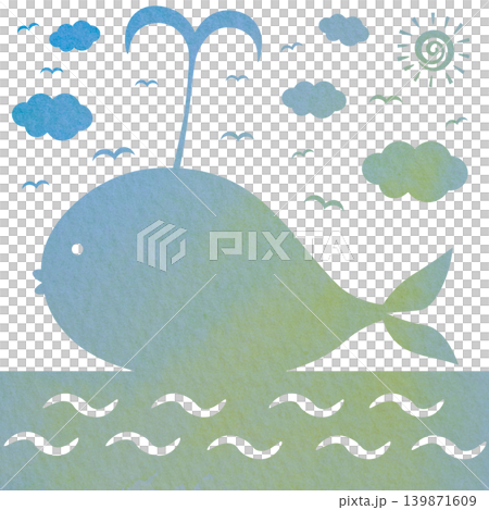 綺麗な水彩模様のクジラのアイコンのイメージのイラスト 綺麗な水彩模様のクジラのアイコンのイメージのイラスト 139871609