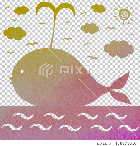 綺麗な水彩模様のクジラのアイコンのイメージのイラスト 139871610
