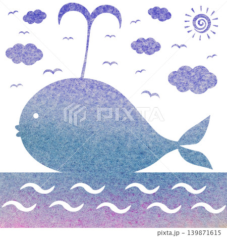 綺麗な水彩模様のクジラのアイコンのイメージのイラスト 139871615