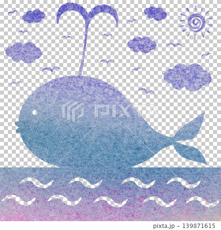 綺麗な水彩模様のクジラのアイコンのイメージのイラスト 139871615