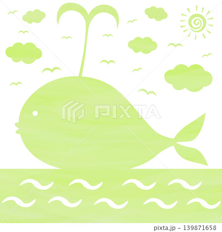 綺麗な水彩模様のクジラのアイコンのイメージのイラスト 139871658