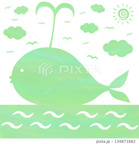 綺麗な水彩模様のクジラのアイコンのイメージのイラスト 139871662