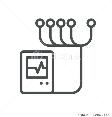 Heart Telemetry Icon. Thin Line Illustration of Holter Monitor Device with Multiple ECG Electrode Leads, Symbolizing Cardiac Telemetry, Remote Heart Monitoring and Arrhythmia Detection. Vector. Heart Telemetry Icon. Thin Line Illustration of Holter Monitor Device with Multiple ECG Electrode Leads, Symbolizing Cardiac Telemetry, Remote Heart Monitoring and Arrhythmia Detection. Vector. 139872132