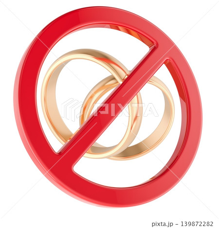 Wedding rings with prohibition sign. 3D rendering Wedding rings with prohibition sign. 3D rendering 139872282