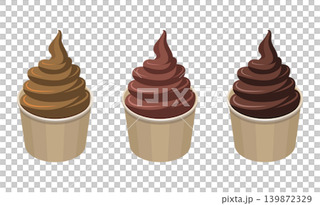 チョコレートのカップソフトクリームの3色バリエーションセット 139872329