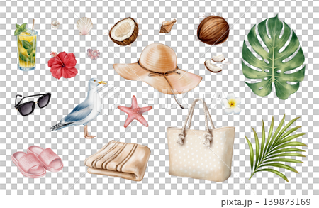 Beach Vacation Collection Watercolor Illustration 139873169