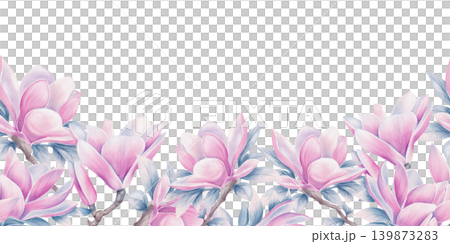 Magnolia Flower Seamless Border Pattern Watercolor Illustration Magnolia Flower Seamless Border Pattern Watercolor Illustration 139873283