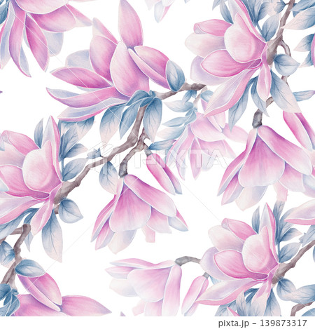 Magnolia Flower Seamless Pattern Watercolor Illustration Magnolia Flower Seamless Pattern Watercolor Illustration 139873317