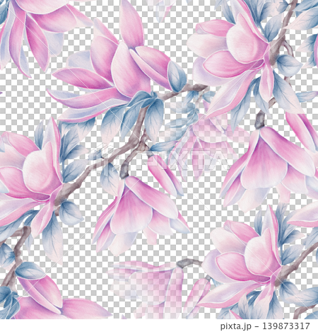 Magnolia Flower Seamless Pattern Watercolor Illustration Magnolia Flower Seamless Pattern Watercolor Illustration 139873317