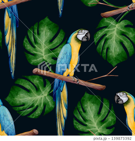 Parrot and monstera seamless pattern 139873392