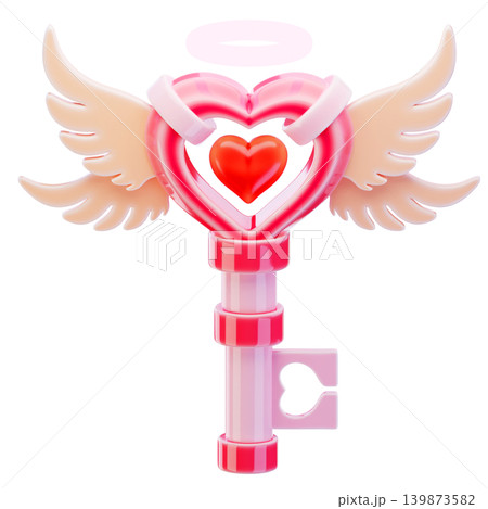Valentine, love key, 3d render icon 139873582