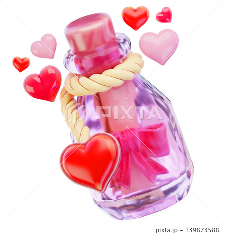 Valentine, letter bottle, 3d render icon 139873588