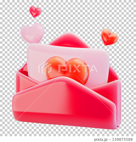 Valentine, love letter, 3d render icon 139873589
