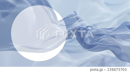 Luxury blue abstract cosmetic background with floating chiffon fabric wave and white circle graphic space for product display 3D render Luxury blue abstract cosmetic background with floating chiffon fabric wave and white circle graphic space for product display 3D render 139873703