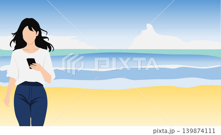 女性が浜辺にいるイラスト 女性が浜辺にいるイラスト 139874111
