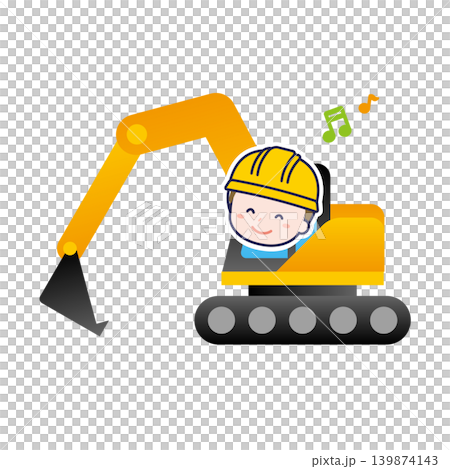 Scene illustration: Worker riding an excavator Scene illustration: Worker riding an excavator 139874143