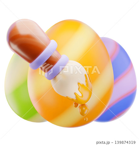 painting eggs 3d render icon, easter illustration painting eggs 3d render icon, easter illustration 139874319