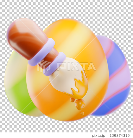 painting eggs 3d render icon, easter illustration painting eggs 3d render icon, easter illustration 139874319