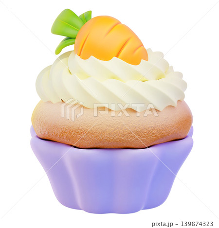 carrot cupcake 3d render icon, easter illustration carrot cupcake 3d render icon, easter illustration 139874323