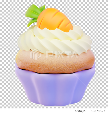 carrot cupcake 3d render icon, easter illustration carrot cupcake 3d render icon, easter illustration 139874323