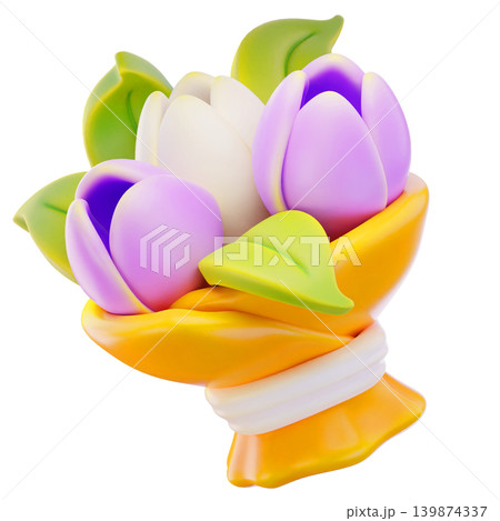 bouquet of tulips 3d render icon, easter illustration 139874337
