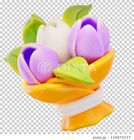 bouquet of tulips 3d render icon, easter illustration 139874337
