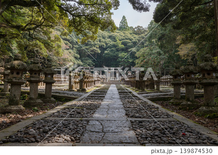 東光寺・数百の石灯籠が左右対称に並ぶ毛利家墓所の参道（萩市） 139874530