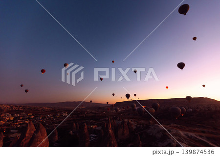Hot Air balloons flying tour over Mountains landscape spring sunrice Cappadocia Goreme National Park Hot Air balloons flying tour over Mountains landscape spring sunrice Cappadocia Goreme National Park 139874536